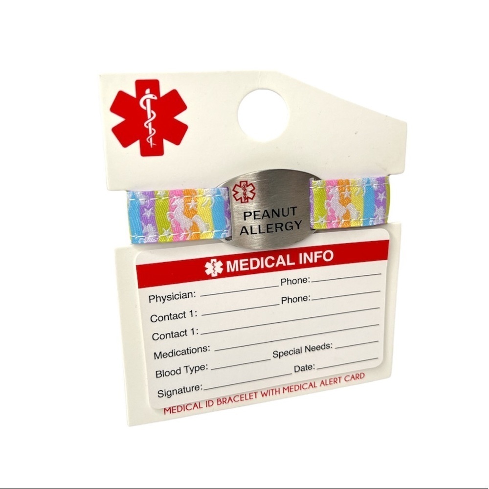 Medical ID Bracelet Peanut Allergy Unicorn Multi Color Bracelet w/ Medical‎ Card